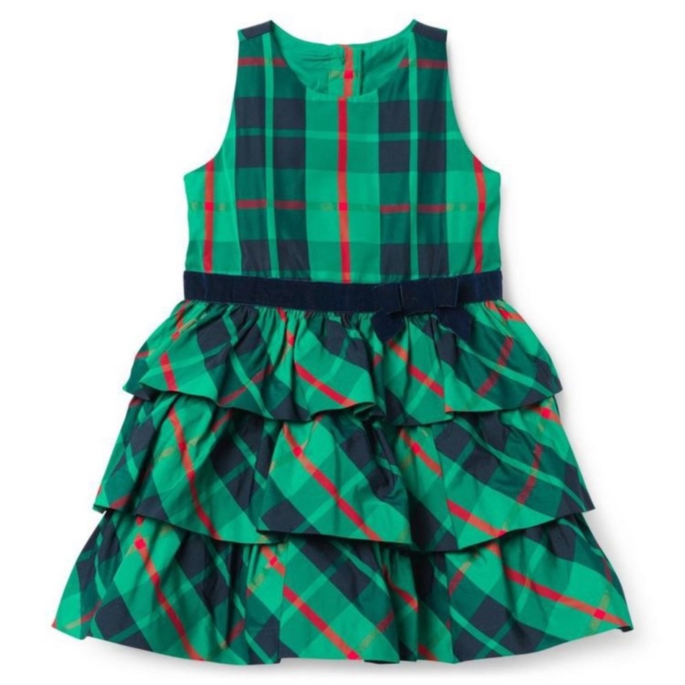 Janie and Jack Green Emerald Plaid Tiered Holiday Dress - Picture 3 of 7